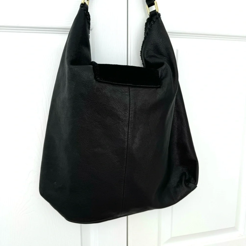 MARGOT Black Leather Suede Fringe Hobo Shoulder Bag Purse - Picture 10 of 11